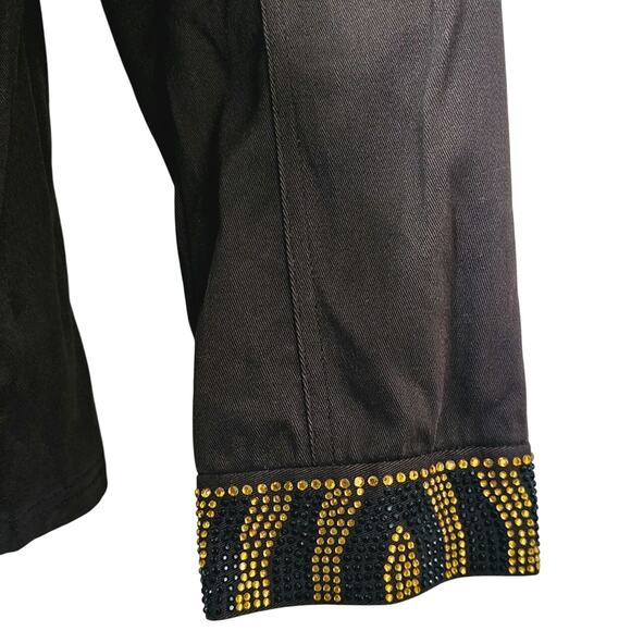 The Quacker Factory Brown Denim Jacket Size XL Animal Print Embellished Pockets - Picture 6 of 9